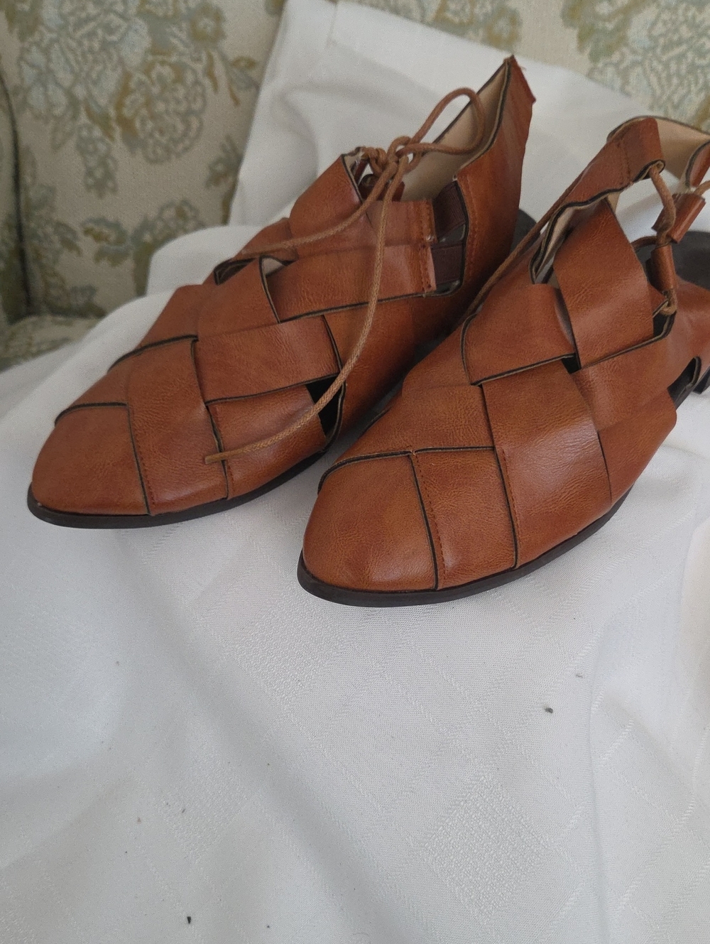 Woven Lace-Up Women's Flat - Brown
